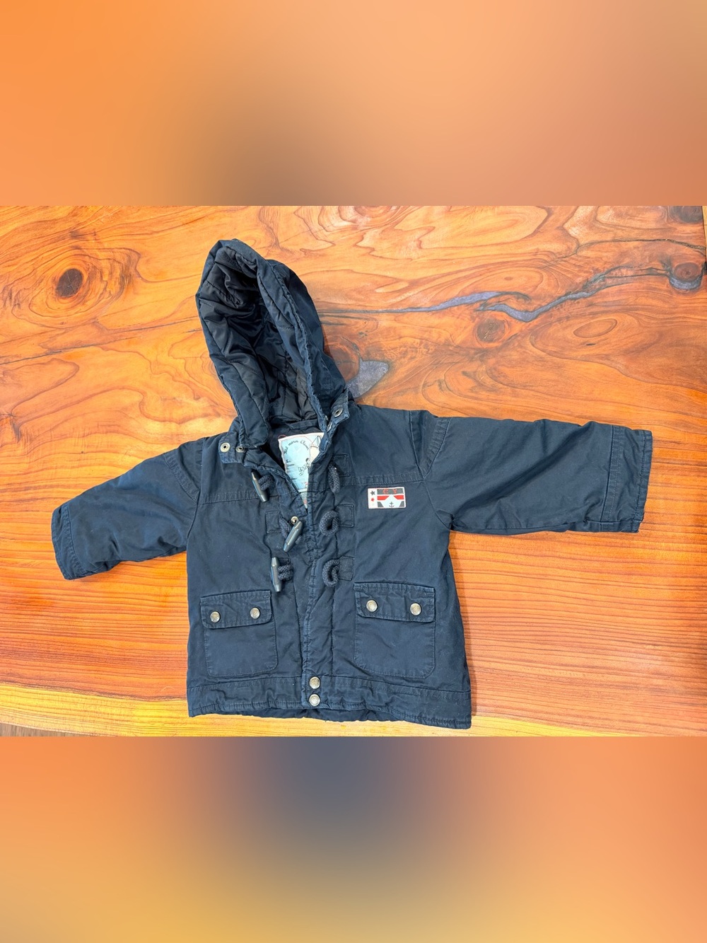 cyrillus navy blue kid's duffle coat 12 M
